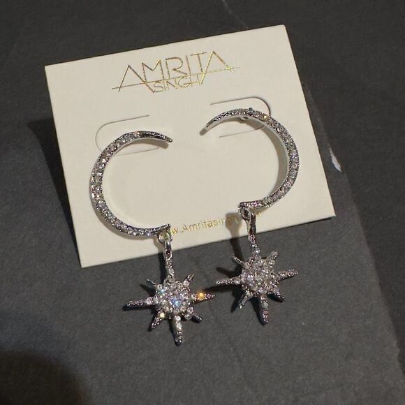 Amrita Singh Austrian Crystal Star & Moon Silver Earrings - Picture 1 of 5